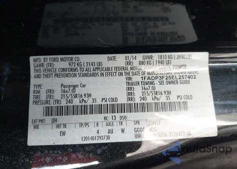 2014 Ford Focus Se z USA, uszkodzony, nr VIN 1FADP3F25EL257402